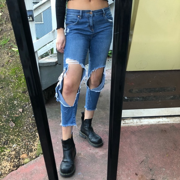 distressed cut out jeans